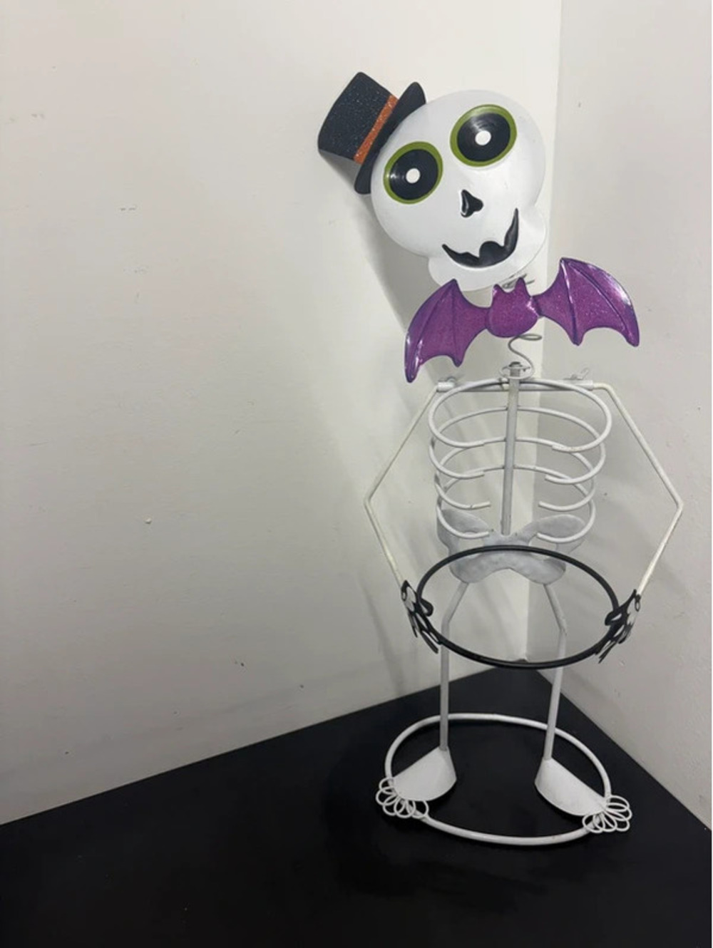 Halloween Wobbly Head Metal Skeleton 25” Holds Candy Bowl